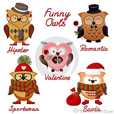 Funny owls. set for your design.