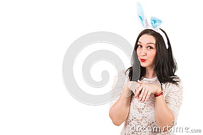 Funny woman with bunny ears