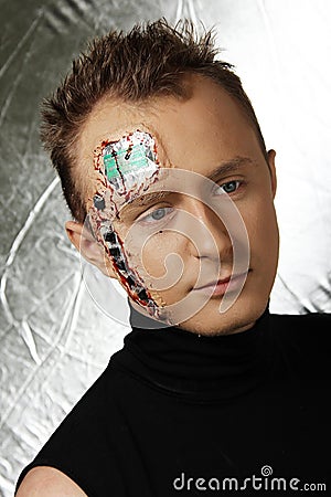 Future human robot with electronic chips and circuit on the head