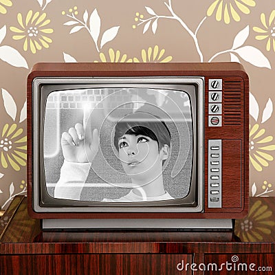 Futuristic retro contrast vintage tv future woman