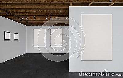Gallery with blank canvases and empty frames
