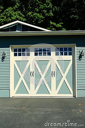 Garage door with white trim