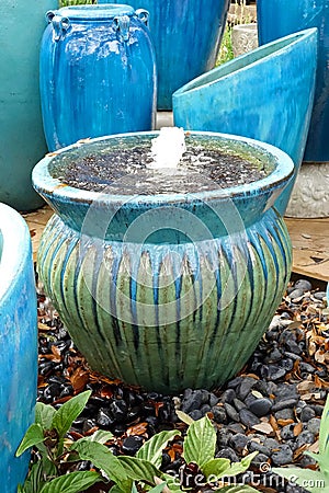 Garden pots and fountain