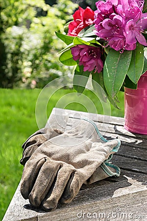 Gardening gloves on table
