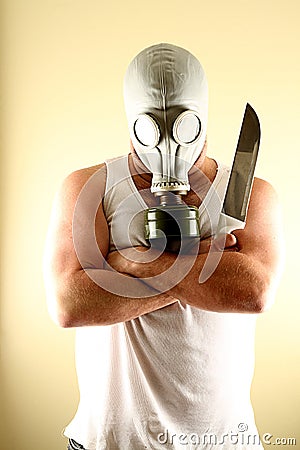 Gas Mask Man with Knife