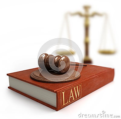 Gavel, scales and law book