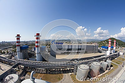 Gazprom company logo on the thermal power plant.