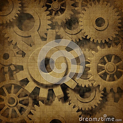 Gears cogs in ancient grunge old parchment