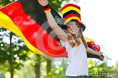 German soccer fan waving her flag