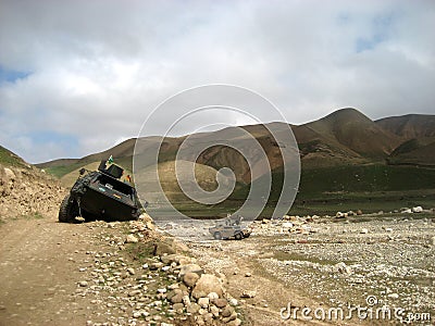 German tank stuck on a dirt road