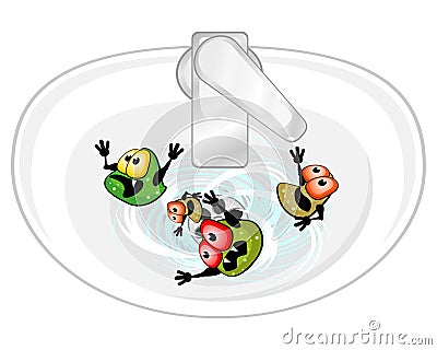 Ugly germs are in sink washing out with water Ugly germs are in sink washing out with water