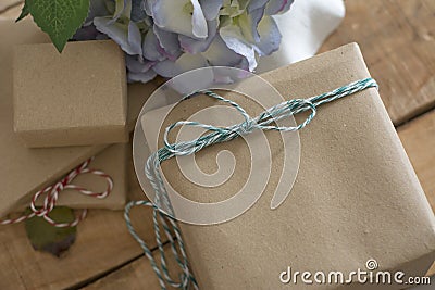 Gift box wrapped in recycled paper