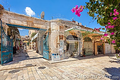 Gift shops on bazaar in Old City of Jerusalem.