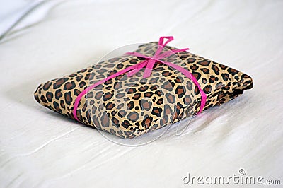 Gift wrapped in leopard print with pink ribbon