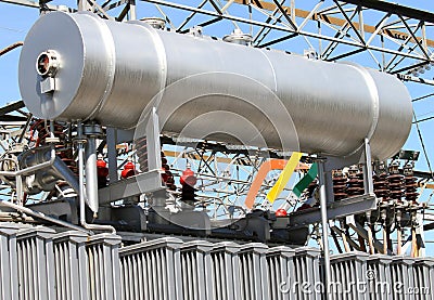 Gigantic oil tank in transformer power station