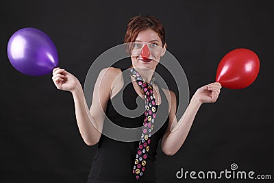 Girl as mime with red nose