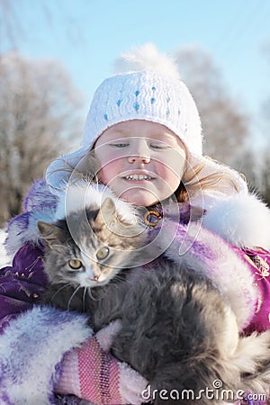 Girl with cat outdoor