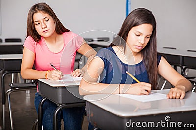 Girl cheating in a test