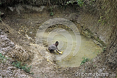 Girl fetches Unhygienic drinking water from a well