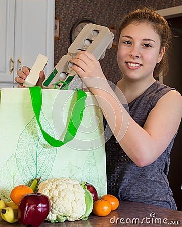 Girl with groceries