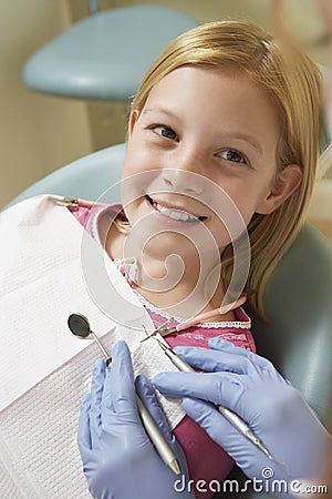 Girl Having Teeth Examined At Dental Clinic