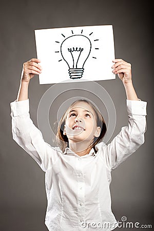 Girl holding a light bulb drawing