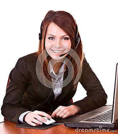 Girl with laptop from support service.