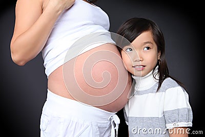 Girl Listening to Baby Pregnancy