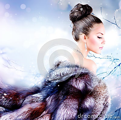 Girl in Luxury Fur Coat