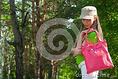 Girl with pink bag