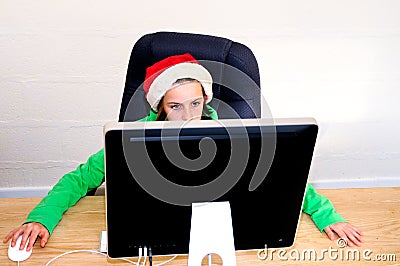 Girl playing game on computer