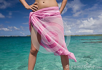 Girl in sarong - tropical beach - Cook Islands