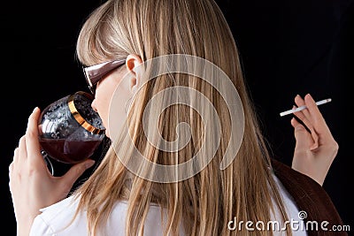 Girl smoking and drinking