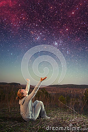 Girl and a starry sky.