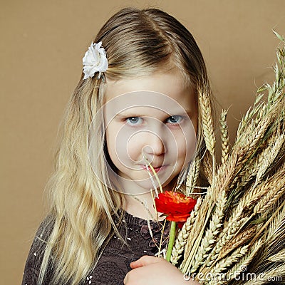 Girl with wheat, thanksgiving day