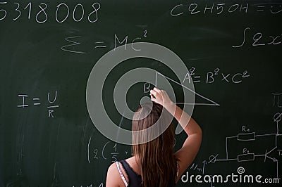 Girl writing on the chalkboard