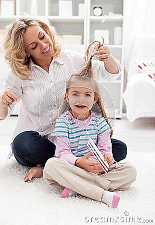 Girls beauty ritual - combing hair