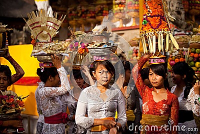 Girls during performed Melasti Ritual on Bali