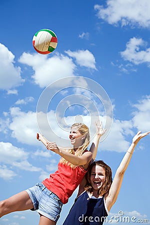 Girls playing volleyball