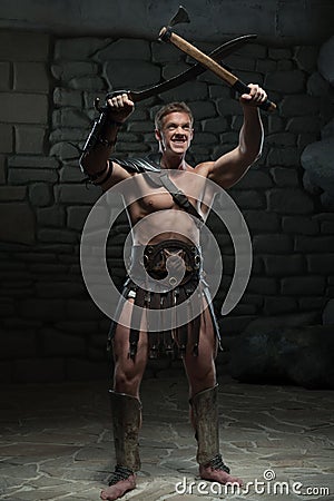 Gladiator with sword and axe