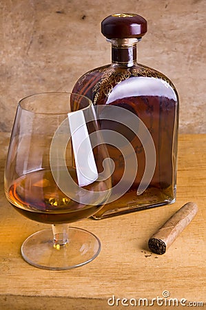 Glass and bottle of cognac