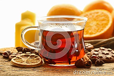 Glass of hot steaming tea