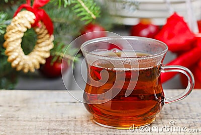 Glass of hot steaming tea