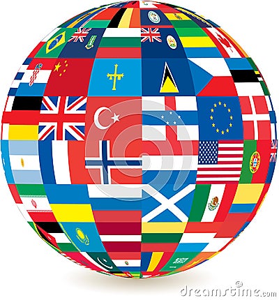 Globe of world countries flags