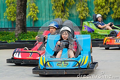 Go-kart race in Dream World, Thailand