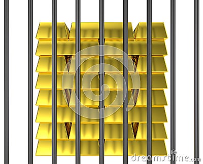 Gold bars locked behind strong bar