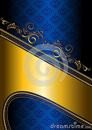 Gold border on a blue patterned background