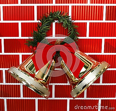 Gold Christmas Holiday Bells with Red Bow