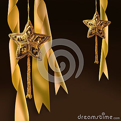 Gold christmas star with ribbons