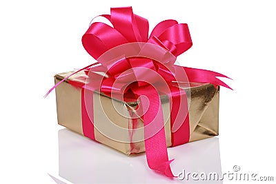 Gold Present With Pink Ribbons Stock Images